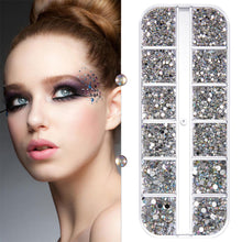 Load image into Gallery viewer, 12 Grids/set Nail Acrylic Rhinestones Transparent Flat Bottomed Acrylic Diamonds Multi Sizes Mixed Manicure Decoration Ornaments