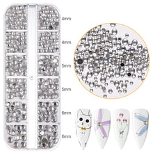 Load image into Gallery viewer, 12 Grids/set Nail Acrylic Rhinestones Transparent Flat Bottomed Acrylic Diamonds Multi Sizes Mixed Manicure Decoration Ornaments