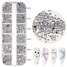 Load image into Gallery viewer, 12 Grids/set Nail Acrylic Rhinestones Transparent Flat Bottomed Acrylic Diamonds Multi Sizes Mixed Manicure Decoration Ornaments