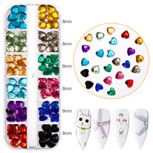Load image into Gallery viewer, 12 Grids/set Nail Acrylic Rhinestones Flat Bottomed Acrylic Diamonds Multiple Shapes Manicure Art Decoration Ornaments