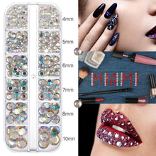 Load image into Gallery viewer, 12 Grids/set Nail Acrylic Rhinestones Flat Bottomed Acrylic Diamonds Multiple Shapes Manicure Art Decoration Ornaments