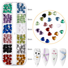 Load image into Gallery viewer, 12 Grids/set Nail Acrylic Rhinestones Flat Bottomed Acrylic Diamonds Multiple Shapes Manicure Art Decoration Ornaments