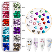 Load image into Gallery viewer, 12 Grids/set Nail Acrylic Rhinestones Flat Bottomed Acrylic Diamonds Multiple Shapes Manicure Art Decoration Ornaments