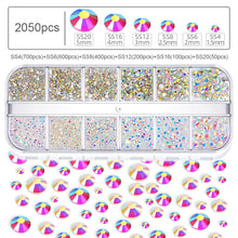 Load image into Gallery viewer, 12 Grids/set Nail Rhinestones Transparent Flat Bottomed Crystal Glass Diamonds Multi Sizes Mixed Manicure Art Decoration Diamonds