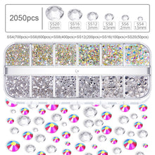 Load image into Gallery viewer, 12 Grids/set Nail Rhinestones Transparent Flat Bottomed Crystal Glass Diamonds Multi Sizes Mixed Manicure Art Decoration Diamonds
