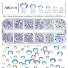 Load image into Gallery viewer, 12 Grids/set Nail Rhinestones Transparent Flat Bottomed Crystal Glass Diamonds Multi Sizes Mixed Manicure Art Decoration Diamonds