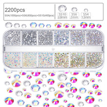 Load image into Gallery viewer, 12 Grids/set Nail Rhinestones Transparent Flat Bottomed Crystal Glass Diamonds Multi Sizes Mixed Manicure Art Decoration Diamonds