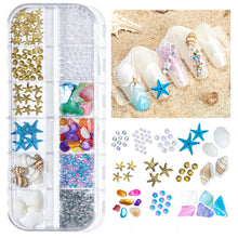 Load image into Gallery viewer, 12 Grids/set Ocean Series Nail Ornaments Shell Slices Starfish Pearl Metal Rivets Multiple Styles Manicure Art Decoration