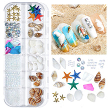 Load image into Gallery viewer, 12 Grids/set Ocean Series Nail Ornaments Shell Slices Starfish Pearl Metal Rivets Multiple Styles Manicure Art Decoration