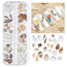 Load image into Gallery viewer, 12 Grids/set Ocean Series Nail Ornaments Shell Slices Starfish Pearl Metal Rivets Multiple Styles Manicure Art Decoration