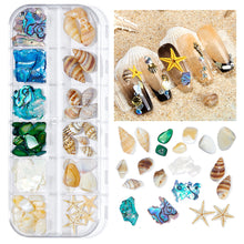 Load image into Gallery viewer, 12 Grids/set Ocean Series Nail Art Ornaments Shell Slices Starfish Pearl Metal Rivets Multiple Styles Manicure Decoration