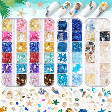 Load image into Gallery viewer, 12 Grids/set Ocean Series Nail Art Ornaments Shell Slices Starfish Pearl Metal Rivets Multiple Styles Manicure Decoration