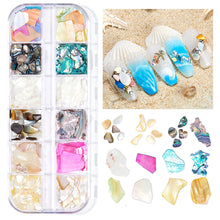 Load image into Gallery viewer, 12 Grids/set Ocean Series Nail Art Ornaments Shell Slices Starfish Pearl Metal Rivets Multiple Styles Manicure Decoration