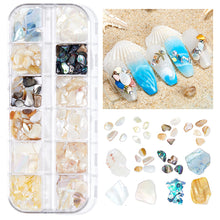 Load image into Gallery viewer, 12 Grids/set Ocean Series Nail Art Ornaments Shell Slices Starfish Pearl Metal Rivets Multiple Styles Manicure Decoration