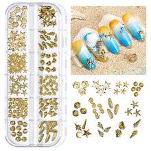Load image into Gallery viewer, 12 Grids/set Ocean Series Nail Art Ornaments Shell Slices Starfish Pearl Metal Rivets Multiple Styles Manicure Decoration
