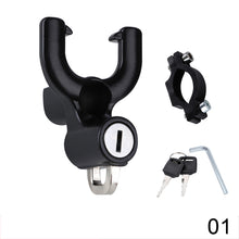 Load image into Gallery viewer, Universal Metal Motorcycle Helmet Lock Bike Handlebar Helmet Anti-theft Safety Lock Accessories wih Hooks Two Keys and Pipe Clamp