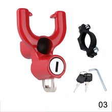 Load image into Gallery viewer, Universal Metal Motorcycle Helmet Lock Bike Handlebar Helmet Anti-theft Safety Lock Accessories wih Hooks Two Keys and Pipe Clamp