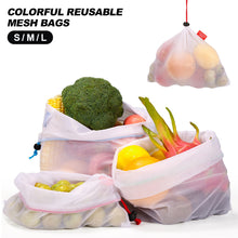 Load image into Gallery viewer, 3 Sizes Reusable Mesh Drawstring Bag Eco-Friendly Washable Bags Grocery Shopping Storage Fruit Vegetable Toys Sundries Bag