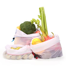 Load image into Gallery viewer, 12pcs 3Sizes Reusable Mesh Drawstring Bag Eco-Friendly Washable Bags Grocery Shopping Storage Fruit Vegetable Toys Sundries Bag