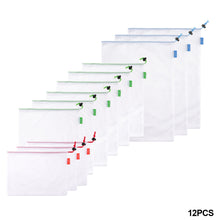 Load image into Gallery viewer, 12pcs 3Sizes Reusable Mesh Drawstring Bag Eco-Friendly Washable Bags Grocery Shopping Storage Fruit Vegetable Toys Sundries Bag