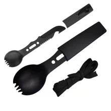 Load image into Gallery viewer, 7 In 1 Multifunctional Survival Whistling Knife Camping Picnic Stainless Steel Portable Spork Cutlery Outdoor Survival Tool