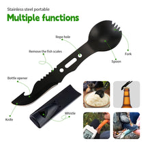Load image into Gallery viewer, 7 In 1 Multifunctional Survival Whistling Knife Camping Picnic Stainless Steel Portable Spork Cutlery Outdoor Survival Tool