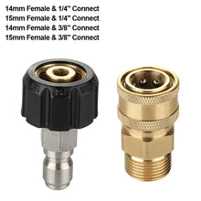 Load image into Gallery viewer, 2Pcs 3/8'' or 1/4" Pressure Washer Adapter Kit M22 14mm / 15mm Female Swivel to Quick Connect Release Set Nozzles