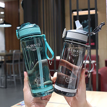 Load image into Gallery viewer, 1Pc 800ml Sports Water Bottle with straw For Camping Hiking Outdoor Plastic Transparent Bottle For Men Drinkware