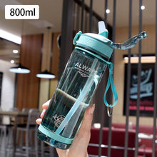 Load image into Gallery viewer, 1Pc 800ml Sports Water Bottle with straw For Camping Hiking Outdoor Plastic Transparent Bottle For Men Drinkware