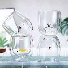 Load image into Gallery viewer, 1Pc Glass Mugs Double Wall Glass Mug Bear Cat Animal Double-layer Glass Mug Coffee Cup Christmas Mug Gift Cute Tea Milk Cup