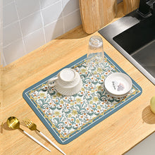 Load image into Gallery viewer, 1Pc Vintage Printed Dish Drying Mat Rubber Water Absorbent Kitchen Sink Pad Splash Drain Pad Placemat Tableware Anti-skid Rugs