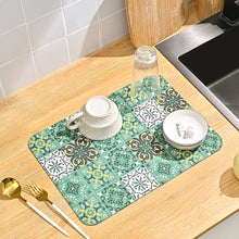 Load image into Gallery viewer, 1Pc Vintage Printed Dish Drying Mat Rubber Water Absorbent Kitchen Sink Pad Splash Drain Pad Placemat Tableware Anti-skid Rugs