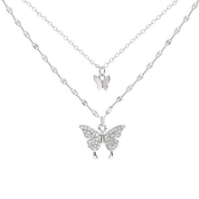 Load image into Gallery viewer, Double Layer Butterfly Pendant Necklace Clavicle Chain Sparkling Diamond Double Layer Alloy Necklace Women Jewelry Gift