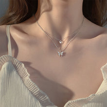 Load image into Gallery viewer, Double Layer Butterfly Pendant Necklace Clavicle Chain Sparkling Diamond Double Layer Alloy Necklace Women Jewelry Gift