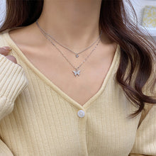 Load image into Gallery viewer, Double Layer Butterfly Pendant Necklace Clavicle Chain Sparkling Diamond Double Layer Alloy Necklace Women Jewelry Gift