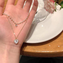 Load image into Gallery viewer, Love Pendant Double Layer Alloy Necklace Simple Versatile Pearl Necklace Clavicle Chain Jewelry Accessory