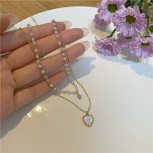 Load image into Gallery viewer, Love Pendant Double Layer Alloy Necklace Simple Versatile Pearl Necklace Clavicle Chain Jewelry Accessory