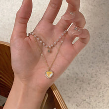 Load image into Gallery viewer, Love Pendant Double Layer Alloy Necklace Simple Versatile Pearl Necklace Clavicle Chain Jewelry Accessory