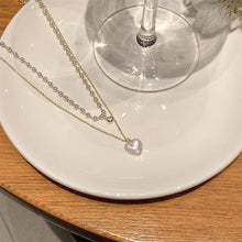 Load image into Gallery viewer, Love Pendant Double Layer Alloy Necklace Simple Versatile Pearl Necklace Clavicle Chain Jewelry Accessory