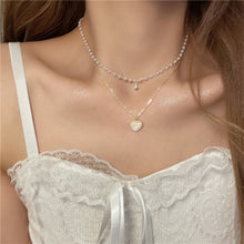 Load image into Gallery viewer, Love Pendant Double Layer Alloy Necklace Simple Versatile Pearl Necklace Clavicle Chain Jewelry Accessory