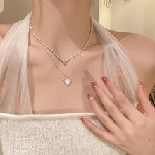 Load image into Gallery viewer, Love Pendant Double Layer Alloy Necklace Simple Versatile Pearl Necklace Clavicle Chain Jewelry Accessory