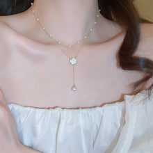 Load image into Gallery viewer, Double Layered Tassel Pearl Necklace Exquisite Camellia Flower Pendant Alloy Necklace Clavicle Chain Women Jewelry Accessory