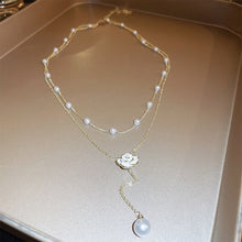 Load image into Gallery viewer, Double Layered Tassel Pearl Necklace Exquisite Camellia Flower Pendant Alloy Necklace Clavicle Chain Women Jewelry Accessory