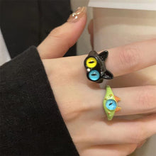Load image into Gallery viewer, Funny Black Cat Green Monster Ring Fashionable Personalized Opening Adjustable Ring Jewelry Accessory