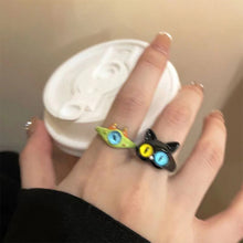 Load image into Gallery viewer, Funny Black Cat Green Monster Ring Fashionable Personalized Opening Adjustable Ring Jewelry Accessory