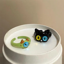 Load image into Gallery viewer, Funny Black Cat Green Monster Ring Fashionable Personalized Opening Adjustable Ring Jewelry Accessory