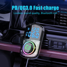 Load image into Gallery viewer, BC71 Car FM Transmitter Car Charger Bluetooth 5.0 QC 3.0 Fast Charge PD Car Charger MP3 Music Player Ambient Light TF Card