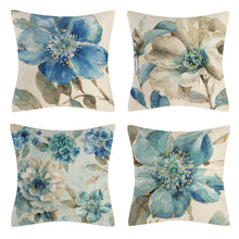 Load image into Gallery viewer, Blue Flower Throw Pillow Covers 18 x 18 Inch Cotton Linen Floral Cushion Cover Pillows Case for Living Room Indoors Home Decor