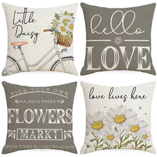 Load image into Gallery viewer, Set of 4 Love Flower Letters Throw Pillow Covers Cotton Linen Cushion Cover Pillowcase for Sofa Couch Home Decor 18 X 18 Inch