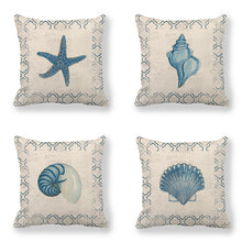 Load image into Gallery viewer, Throw Pillow Covers Sea Theme Square Cotton Linen Cushion Cover Pillow Case for Indoors Home Decor 18 x 18 Inch Set of 4